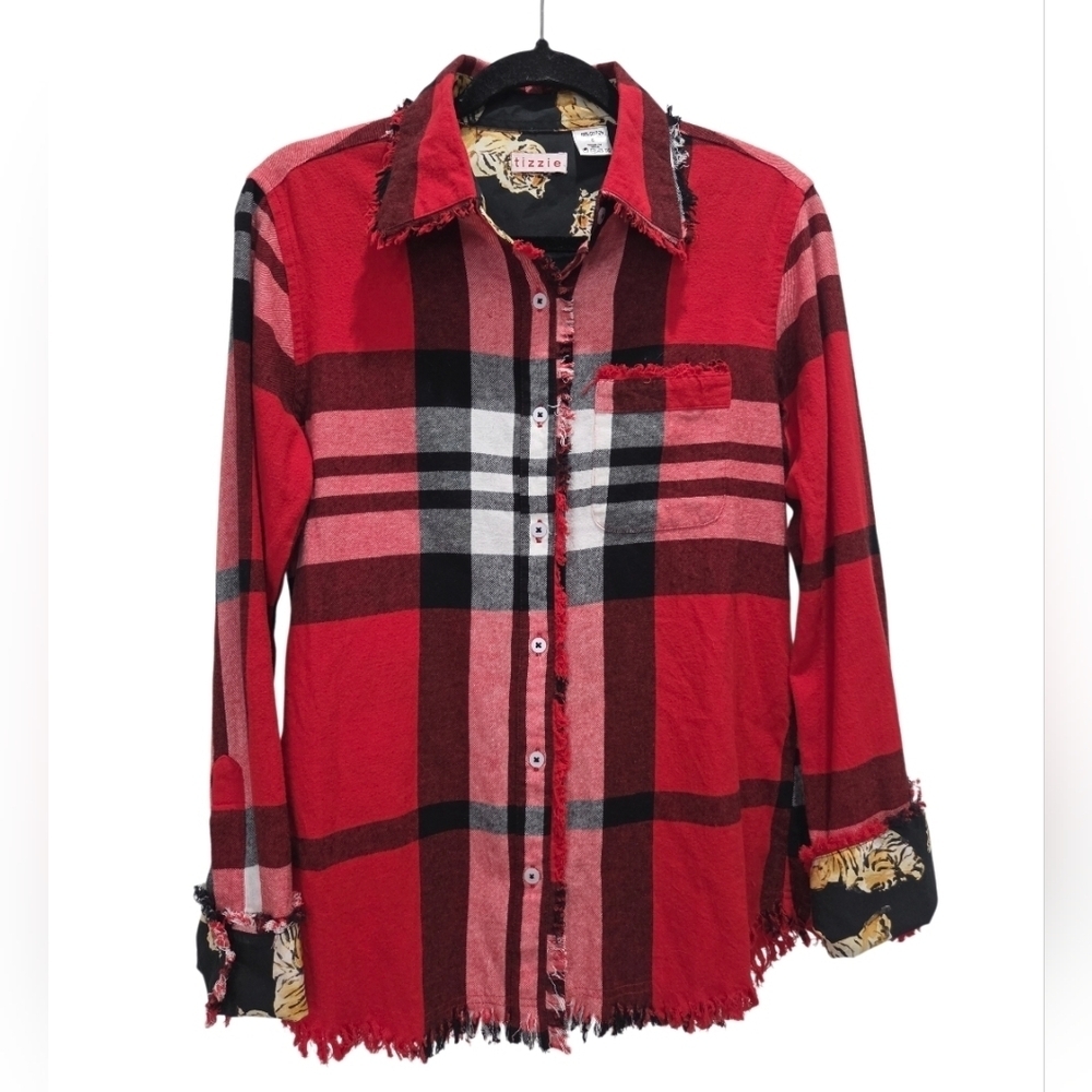 Dizzy-Lizzie Cape Cope Flannel Plaid Fringe Bottom Tunic,NWOT, Small - Picture 3 of 9